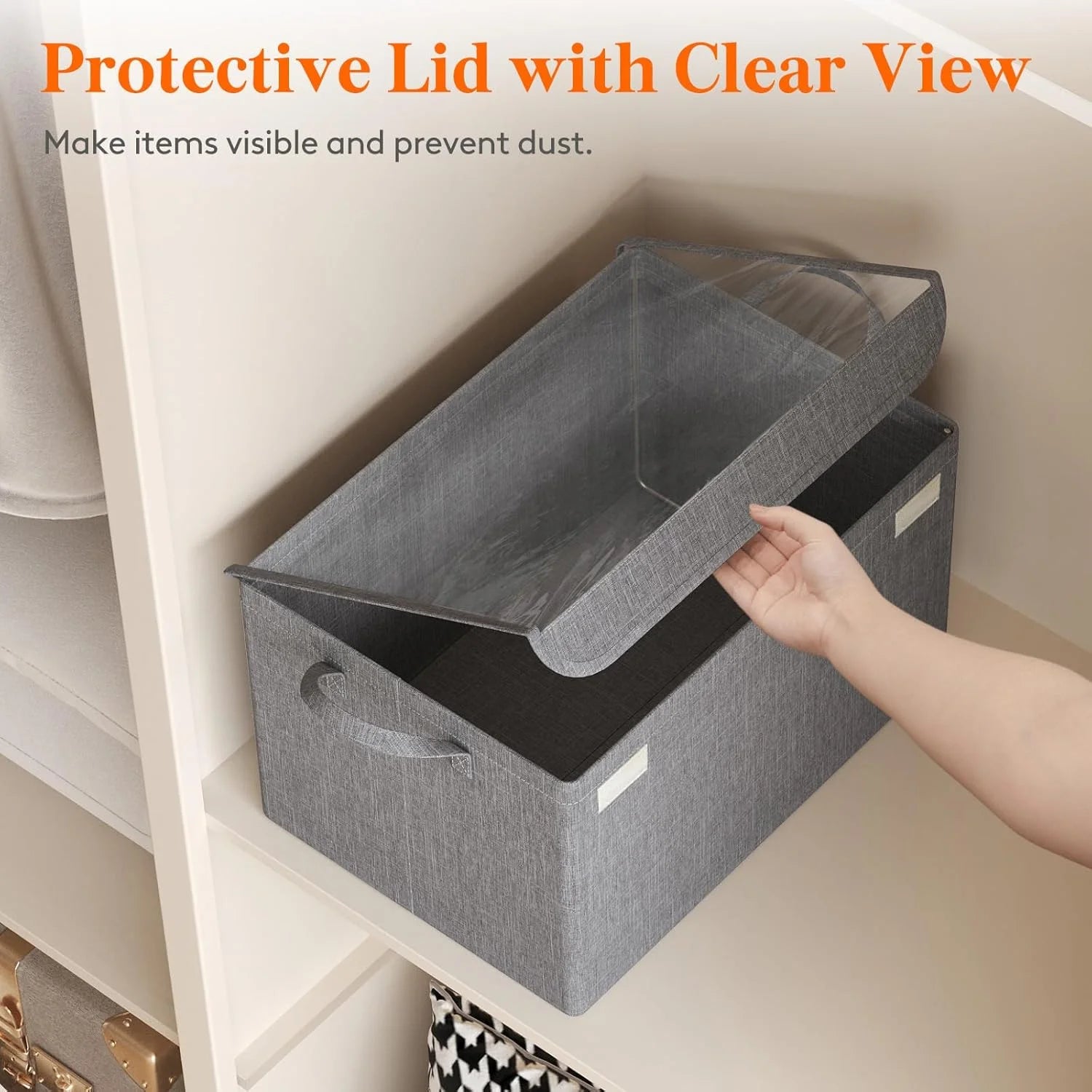Fabric Storage Boxes 6 Pcs Stackable Storage Bins with Clear Lids Foldable Oxford Cloth Cube Closet Organizer Baskets Clothes Containers for Towels Blankets Books Light Grey-Large