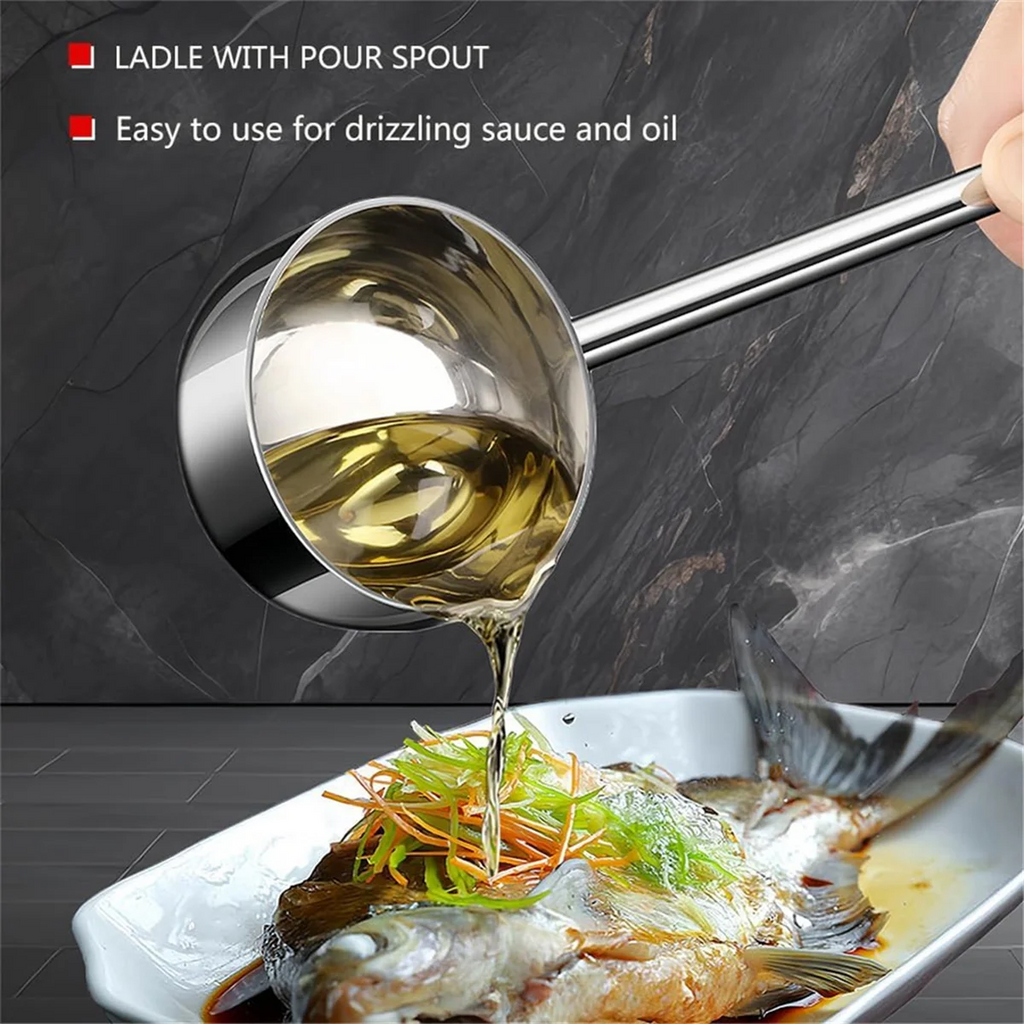 Small Soup Ladle Stainless Steel Metal Deep Spoon with Pour Spout 2 Oz Long Handle Gravy Ladles Heat- 10.5 Inch