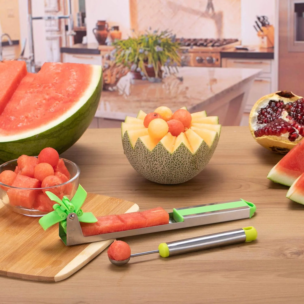Watermelon Windmill Cutter Slicer Stainless Steel Shape Fruit Tools Quickly Cut Tool Kitchen Gadgets with Melon Scoop