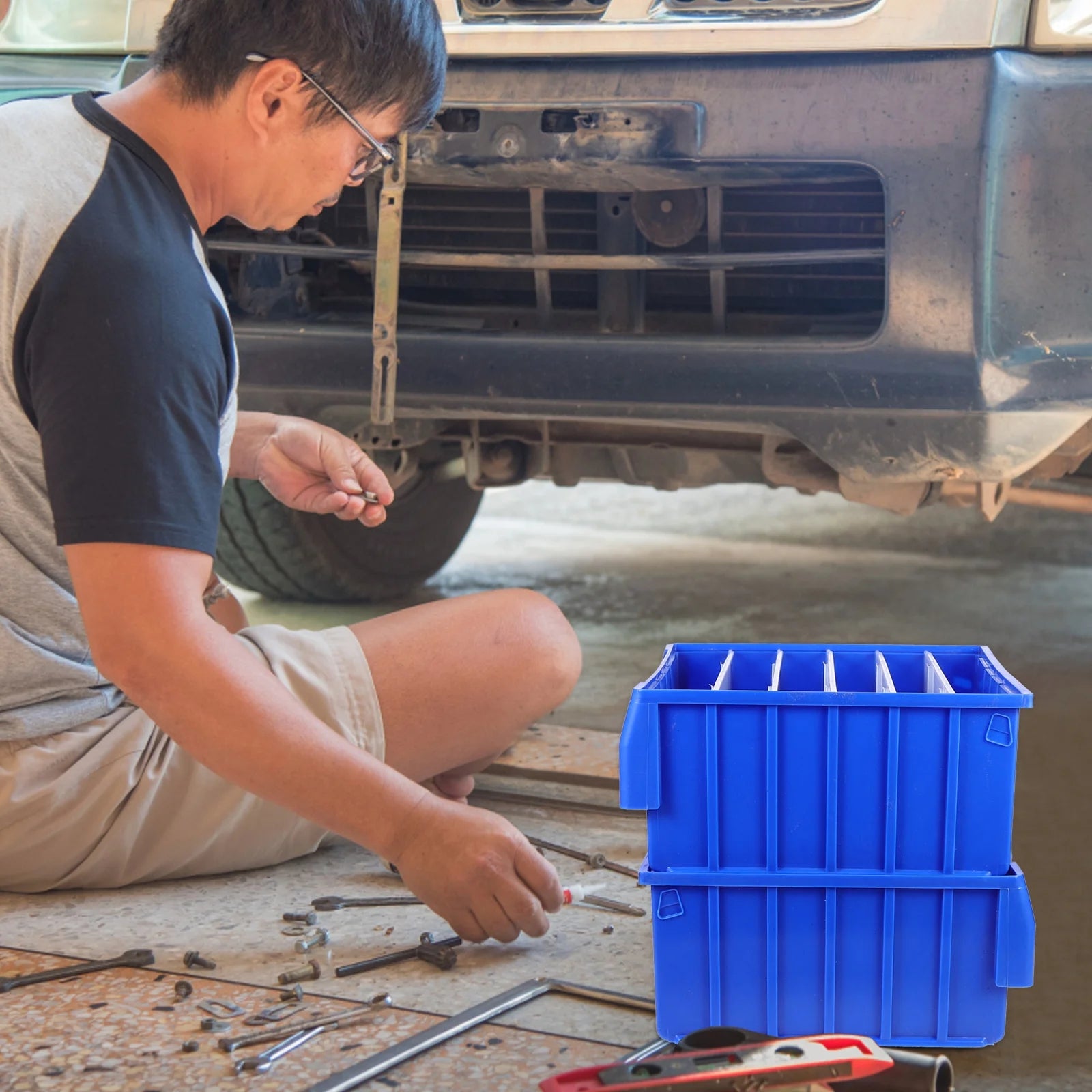 Parts Box Screw Partitions Design Blue Storage Container
