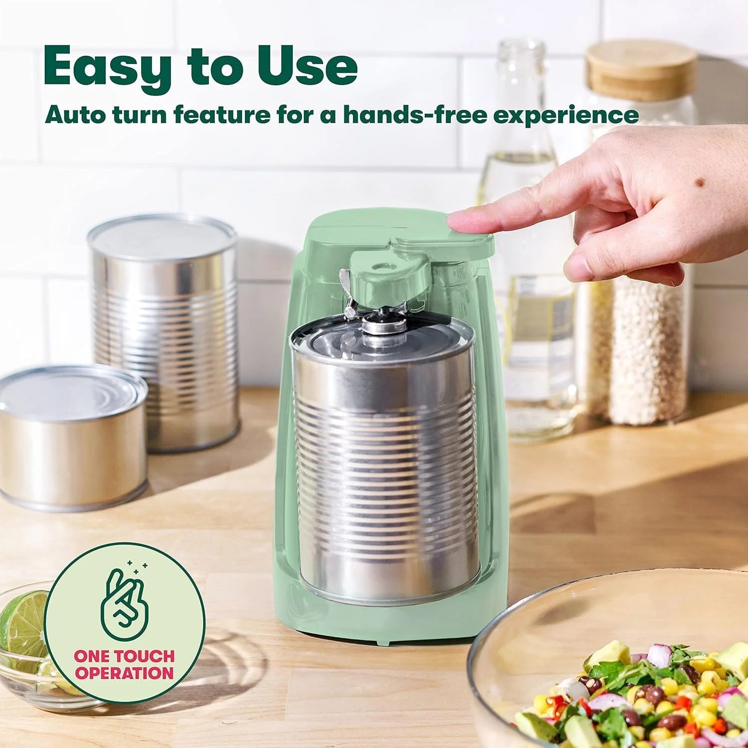 Electric Can Opener and Knife Sharpener Multifunctional Jar and Bottle Opener with Removable Cutting Lever and Cord Storage Stainless Steel Blade,
