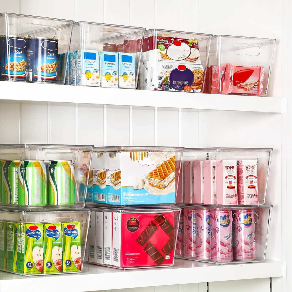 Clear Stackable Storage Bins with Lids Large Plastic Containers with Handle for Pantry Organizer and Storage,Perfect for Bathroom,Cabinet,Kitchen,Fridge,Closet Organization