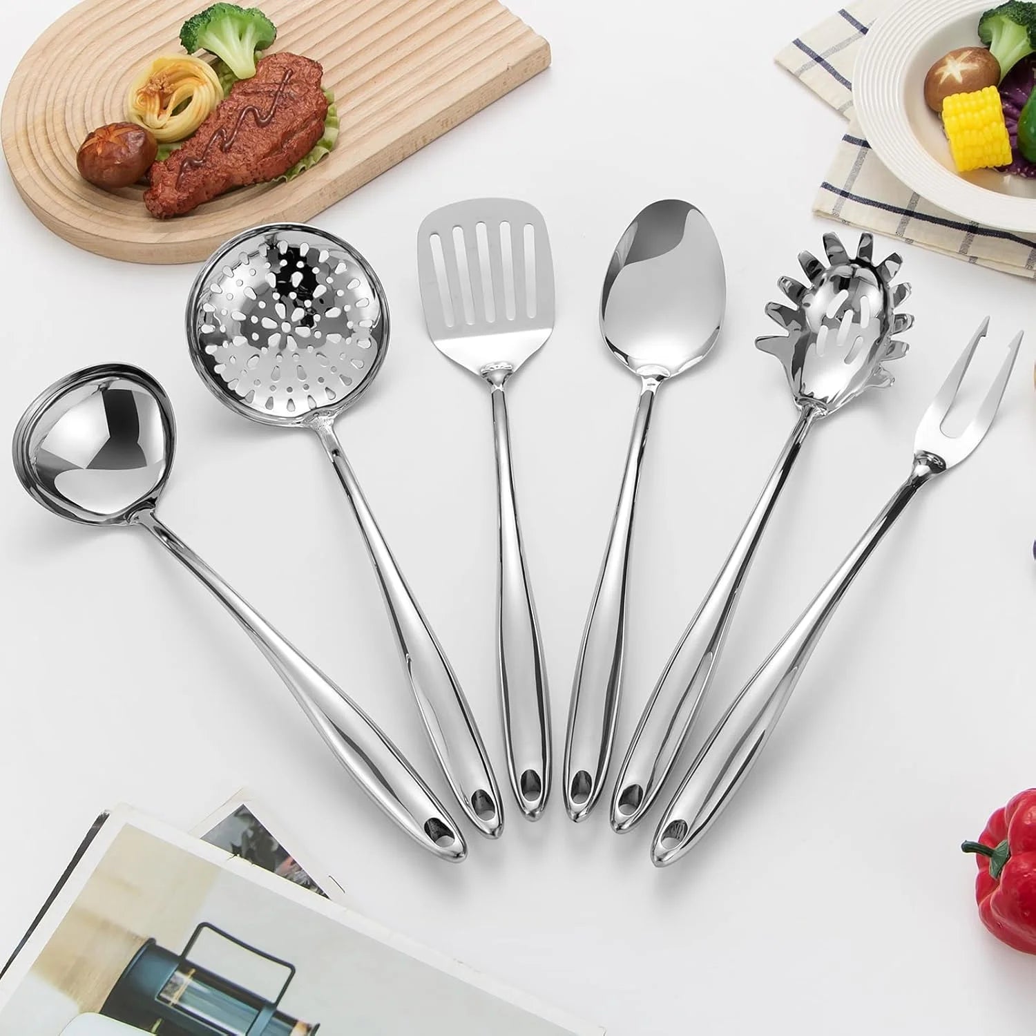 304 Stainless Steel Matte Kitchen Utensils Set 11 Pcs Long Metal Cooking Utensils Set Gold Cooking Utensils Set Dishwasher Safe