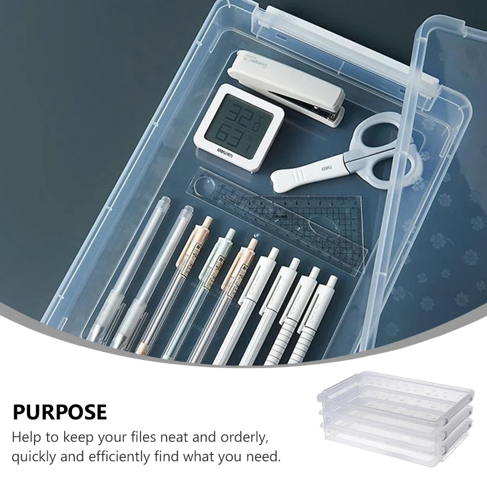 2pcs Multilayers Transparent Storage Box Clear Plastic Document Paper Filling Case
