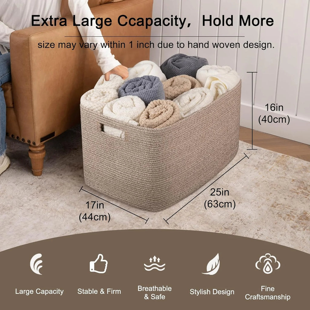 118L XXXLarge Cotton Rope Storage Basket Oversized Blanket Basket Used for Organizing Dirty Clothes in Living Room Bedroom Nursery Dog Toy Storage Bins 25" x 17" x 16",Grey