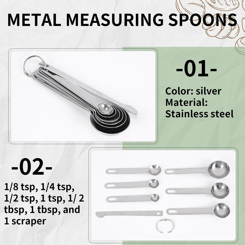 Stainless Steel Measuring Spoons Cups Set Small Tablespoon Teaspoons Set 6 with Bonus C4662