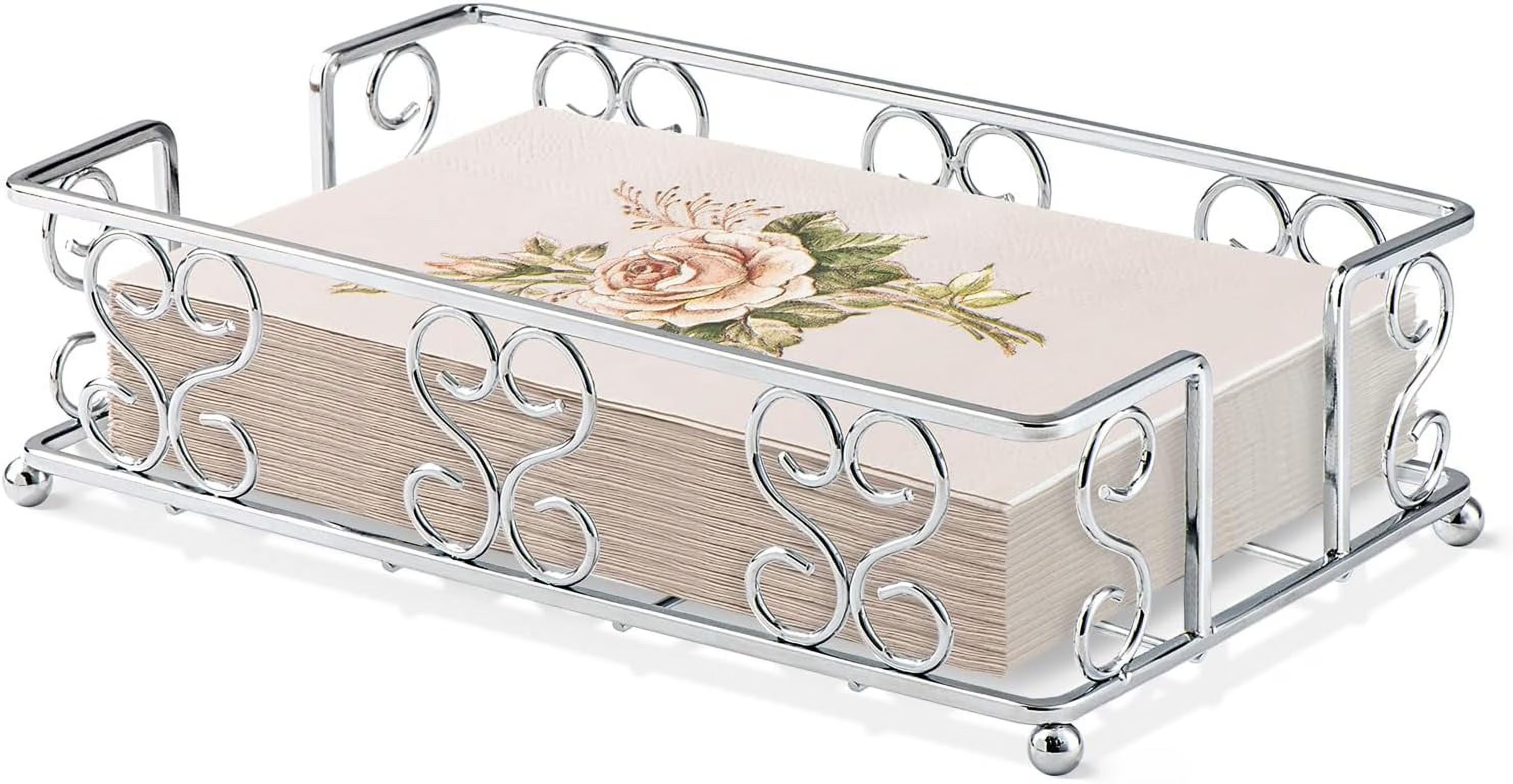 Napkin Holder &amp; Guest Towel Tray - Stainless Steel Disposable Paper Towel Dispenser for Bathroom Table Kitchen Countertop Dinner Table Vanity