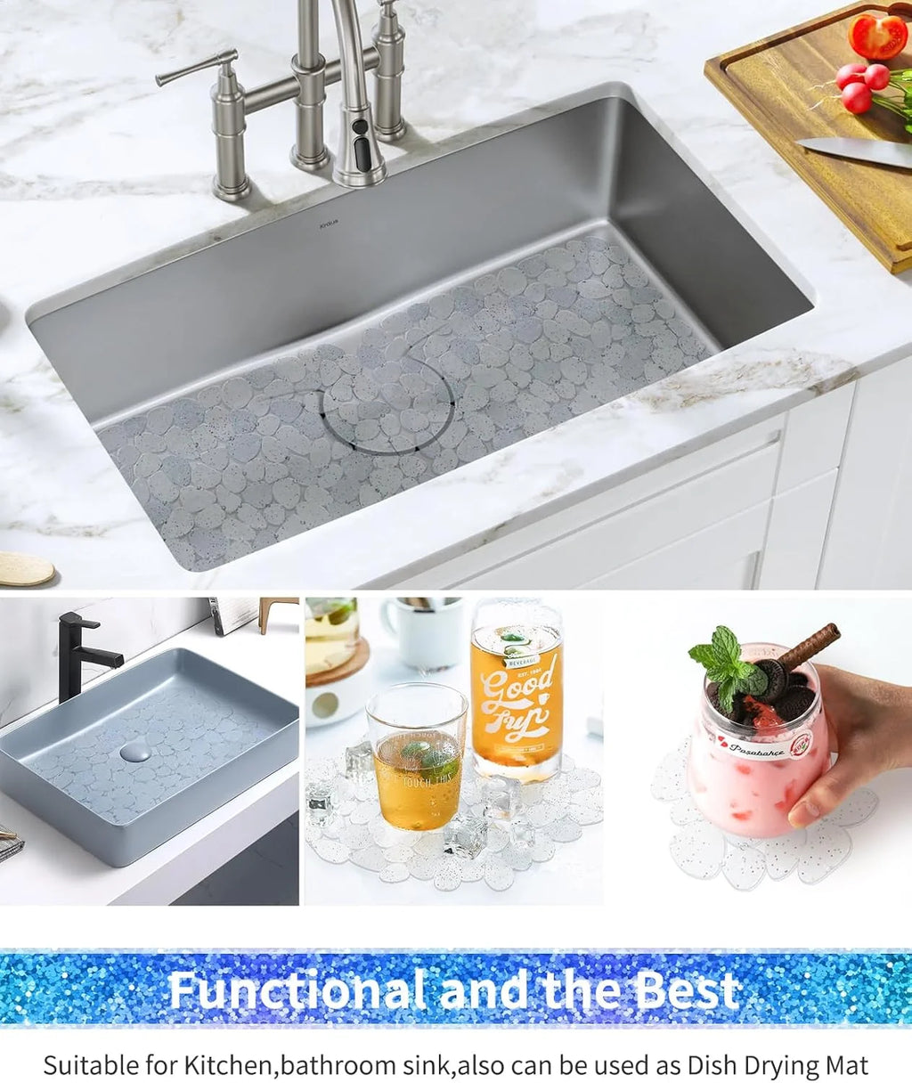 Bligli Pebble Sink Mat 2-Pack - PVC Kitchen Protector for Stainless Steel/Ceramic Dish Drying Mat for Dishes 15.7" x 11.8" Bling Clear