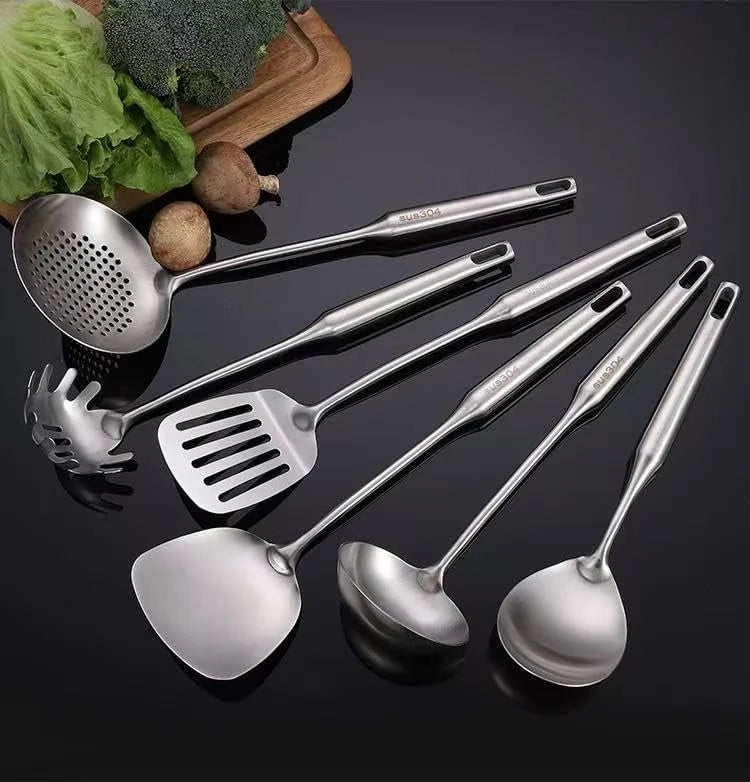 Premium 7-Piece Gold Kitchen Utensil Set with Stand Stainless Steel Cooking Tools- Dishwasher Safe Ladle Spoon Spatula Pasta Fork Luxury Brass Kitchen Accessories for Home Chefs (Gold)