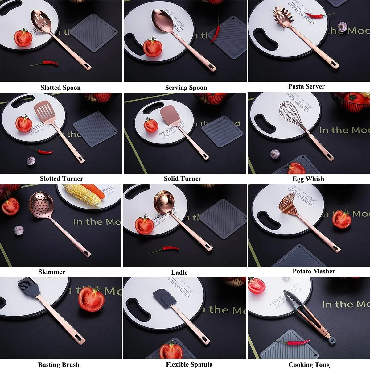 Copper Kitchen Utensils Set,13 Pieces Stainless Steel Cooking Utensils Set with