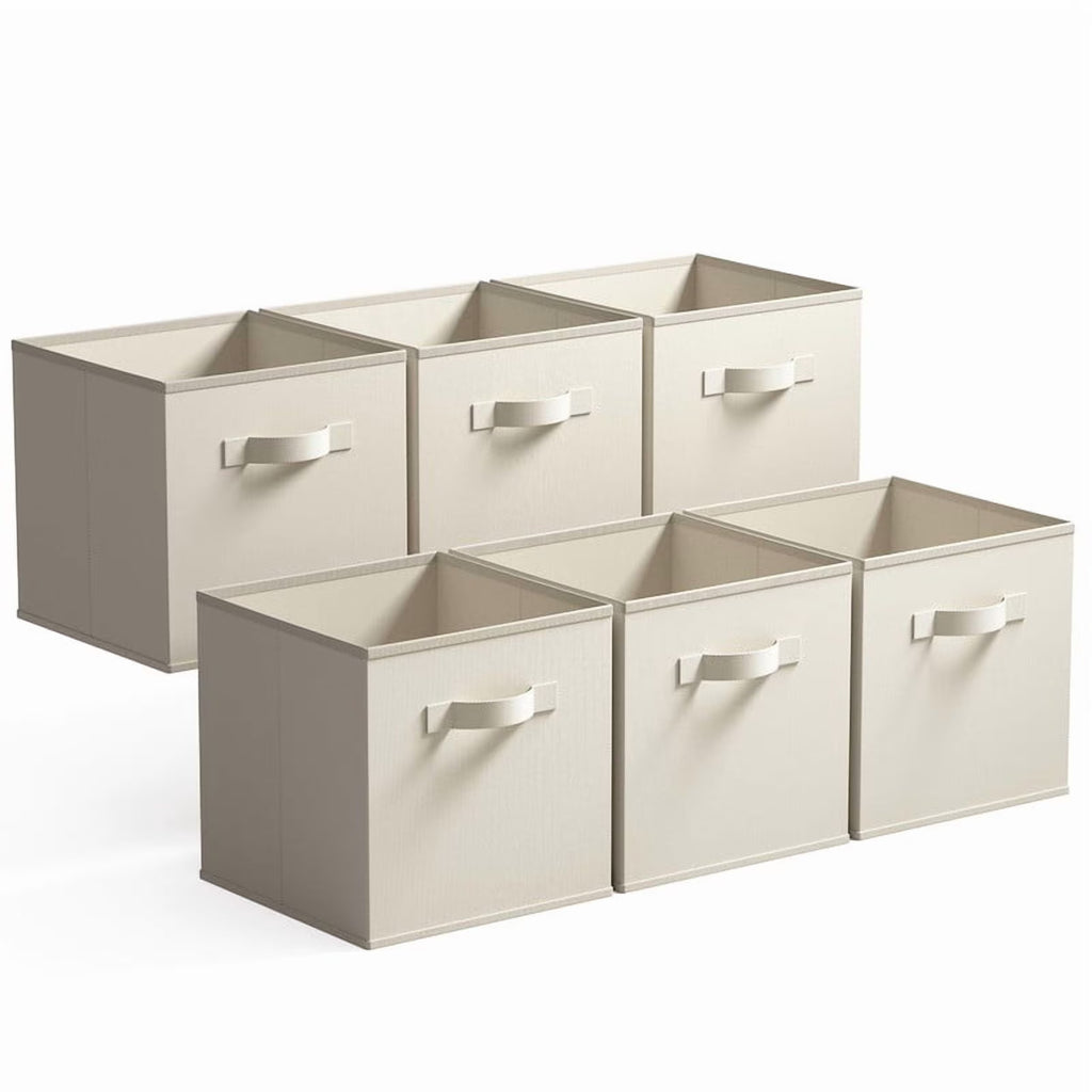 13 Inch Fabric Storage Cubes - Sturdy Collapsible Storage Bins &amp; Handle，Storage Organizer for Organizing Beige Storage Baskets 6-Pack