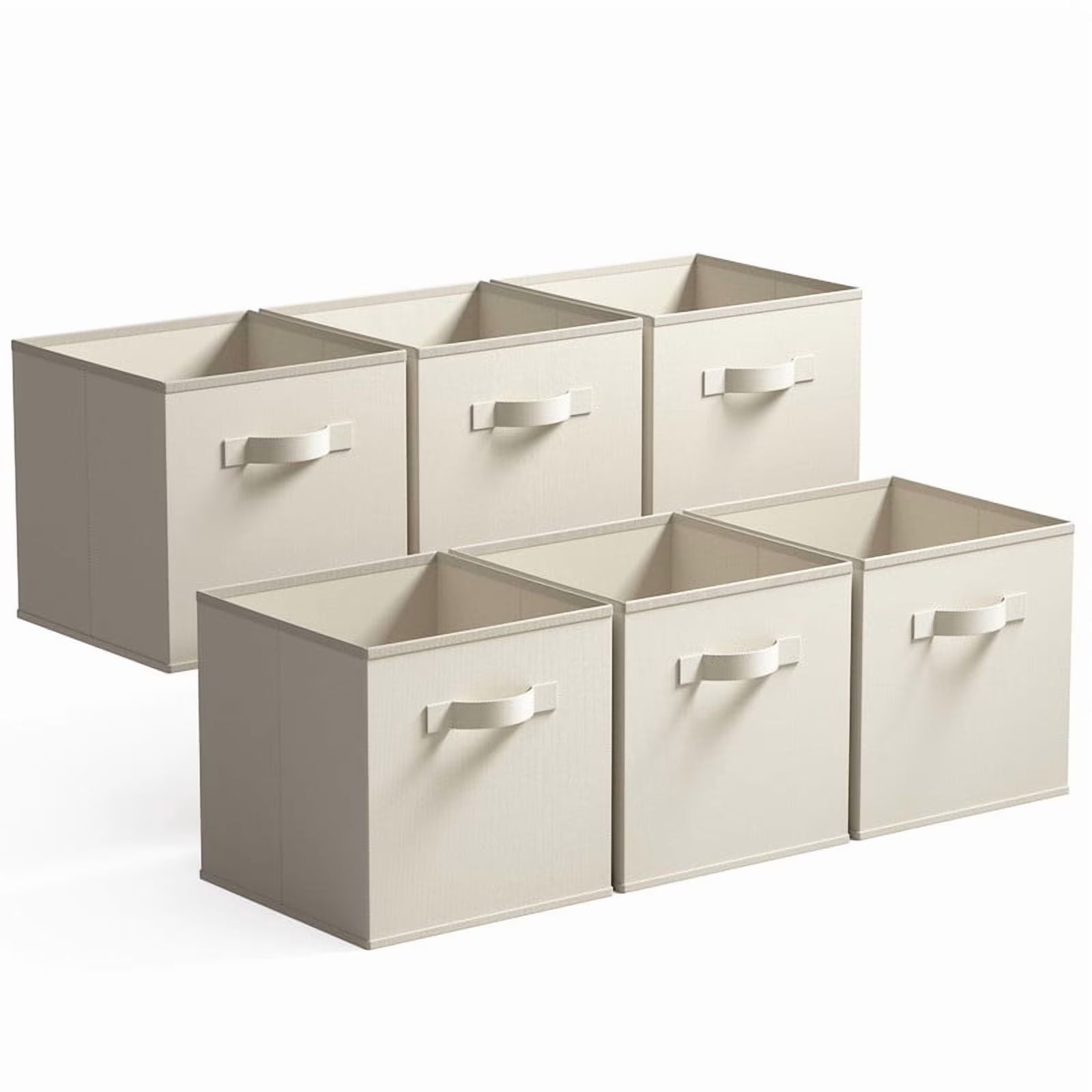 13 Inch Fabric Storage Cubes - Sturdy Collapsible Storage Bins &amp; Handle，Storage Organizer for Organizing Beige Storage Baskets 6-Pack