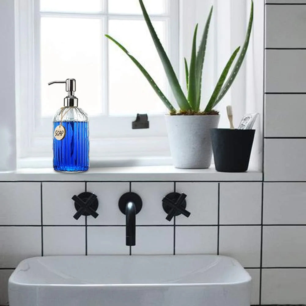 18 Oz Clear Glass Soap Dispenser with Rust Proof Stainless Steel Pump Refillable Liquid Hand soap Dispenser for Bathroom Premium Kitchen Soap Dispenser