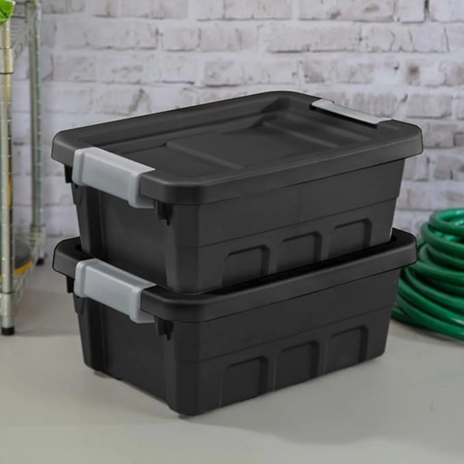 6-Pack Plastic Storage Bins with Lids Stackable Containers 4 Gallon Black
