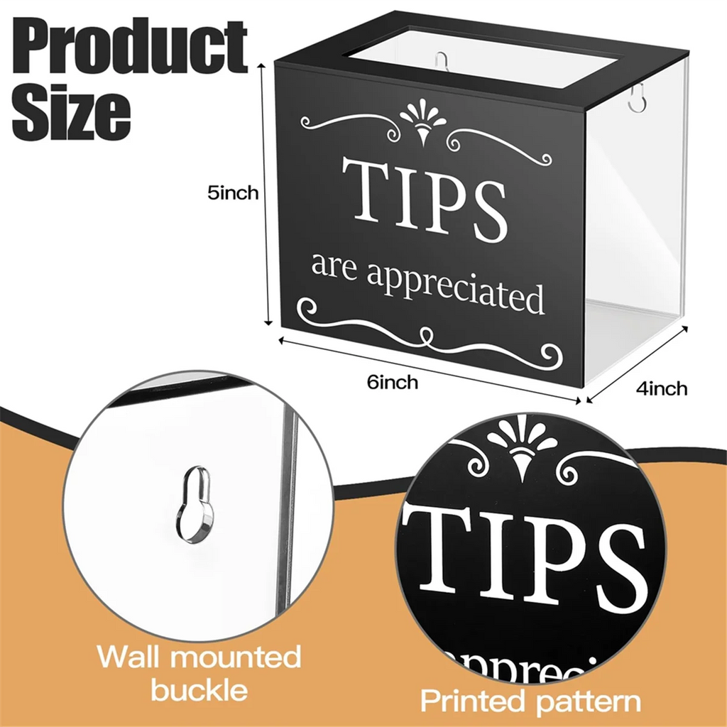 Tip Jars for Money Acrylic Cash Box Donation Bucket 6x4x5 Inch Storage Container Suggestion Raffle