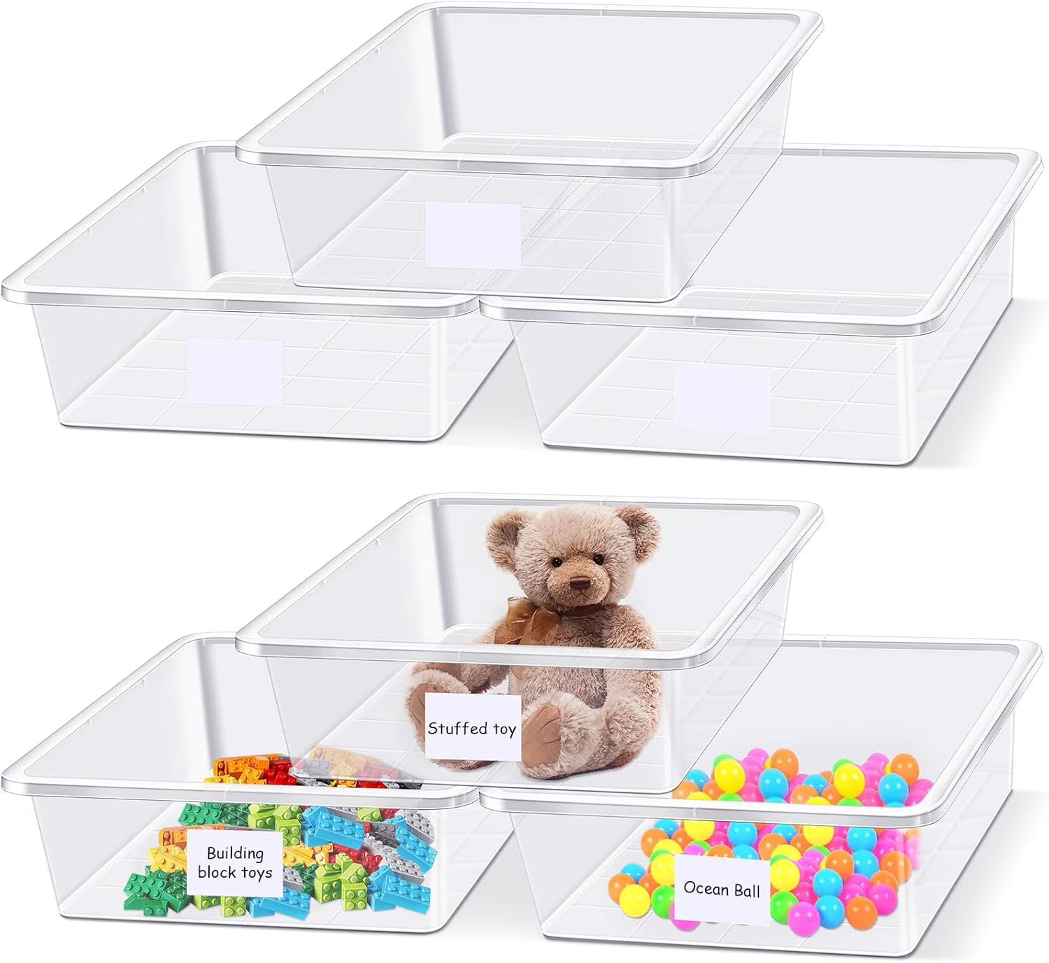 24 Pcs Plastic Cubby Storage Bins Classroom Cubby Organization with Self Adhesive Labels Bin Small Stackable Storage Containers Toy Book Box for School(14 x 10 x 3 Inch,Clear)