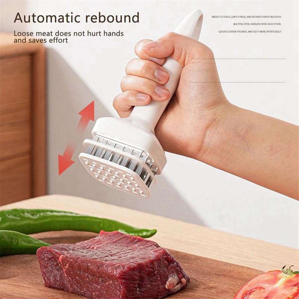 Meat Tenderizer Needle Stainless Steel Prongs Food Grade 5.5x5.5x17cm White