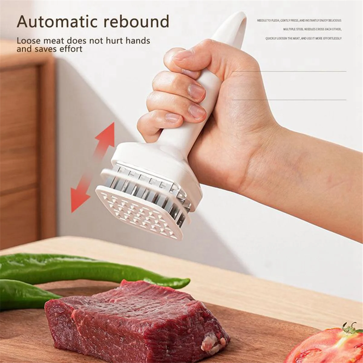 Meat Tenderizer Needle Stainless Steel Prongs Food Grade 5.5x5.5x17cm White