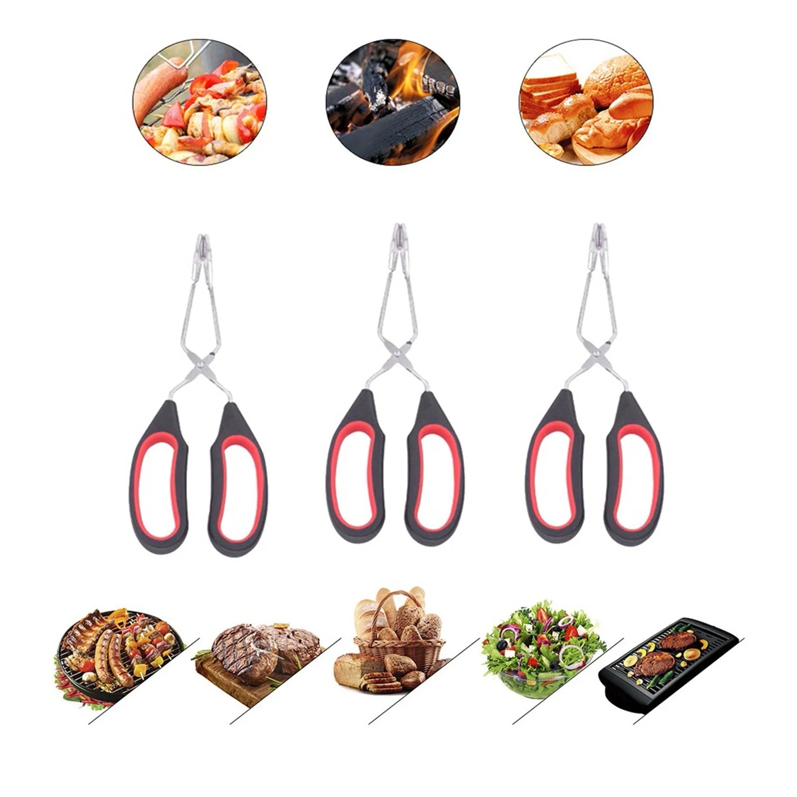 Scissor Tongs with Silicone Tips 23.5x7.5cm Stainless Steel Nonstick Kitchen Cooking Tool