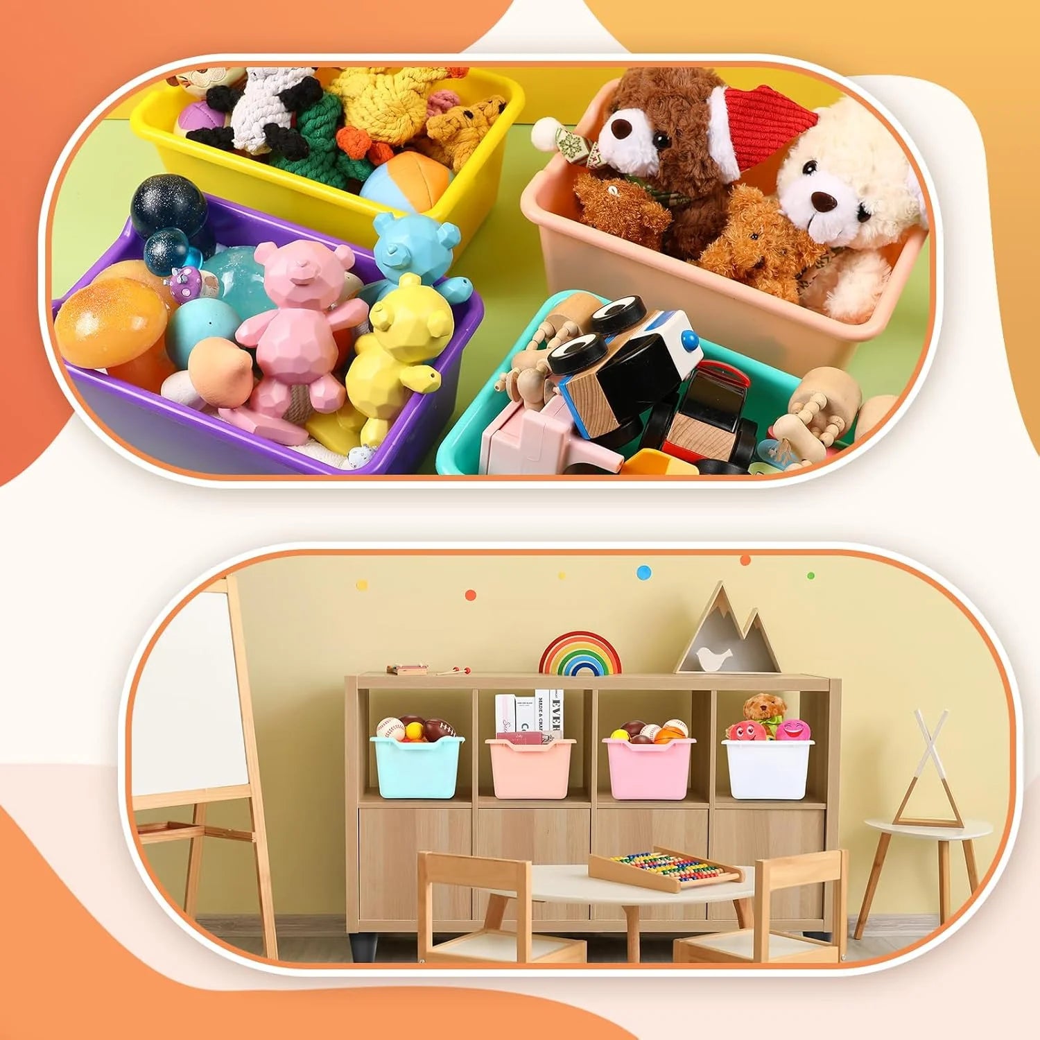 24 Pcs Plastic Cubby Bins Classroom Cubby Organization Book Bins for Classroom Bulk Toy Storage Baskets Stackable Assorted Colors Storage Containers for Home Office School Nursery Playroom