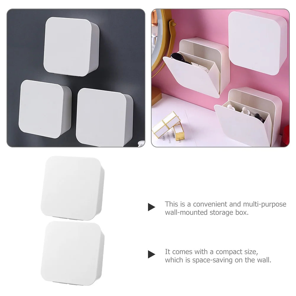 2 Pcs Wall-mounted Boxes Small Apartment Storage Box 14x5.5x14cm White