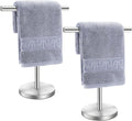 T-Shape Bath Hand Towel Holder Stand Stainless Steel Free Standing Hand Towel Rack with Heavy Base for Bathroom Kitchen &amp; Countertop Silver 2 Pack