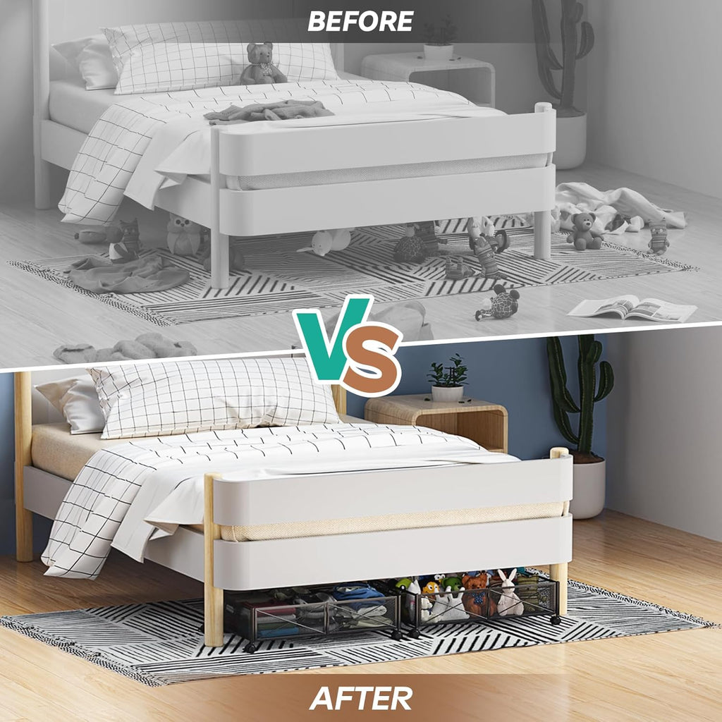 Under Bed Storage Containers with Wheels - Shoe Storage Organizer Drawer Tool-free Assembly Metal Underbed Storage for Bedroom Clothes Shoes Blankets - 2Pack