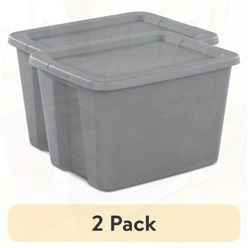 2-Pack 18 Gallon Heavy-Duty Plastic Storage Bins with Snap-On Lids - High Quality Stackable Gray Organizers for Home Garage Pantry &amp; Office - Space-Saving Rectangular Design with Reinforced Handles