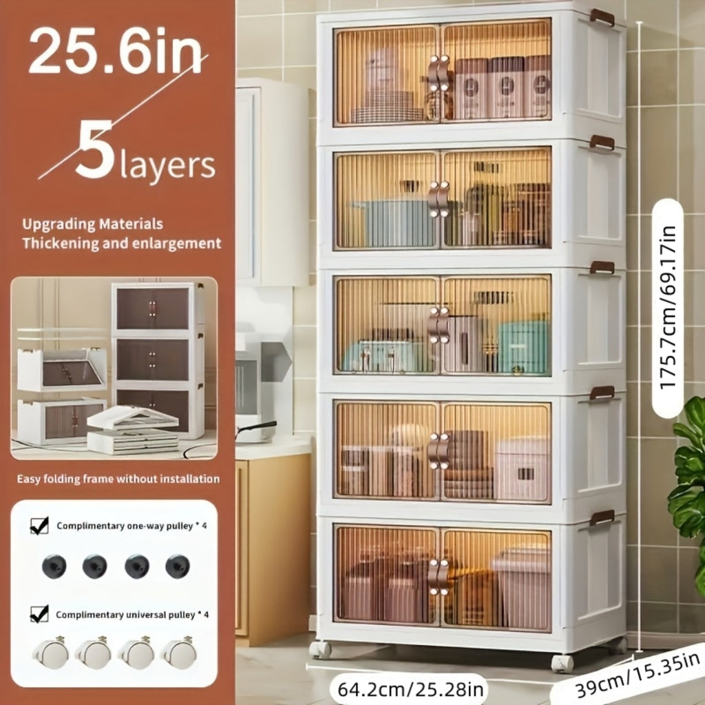 5-layer folding storage box magnetic cabinet door plastic drawer storage rack suitable for bedrooms study rooms toy rooms offices easy and convenient to move multi-layer storage box