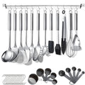 Kitchen Utensils Set 38 Pieces Stainless Steel Cooking Utensils Set Kitchen Gadgets Cookware Kitchen Tool Set with Utensil Holder Rack And Hooks For Hanging Dishwasher Safe
