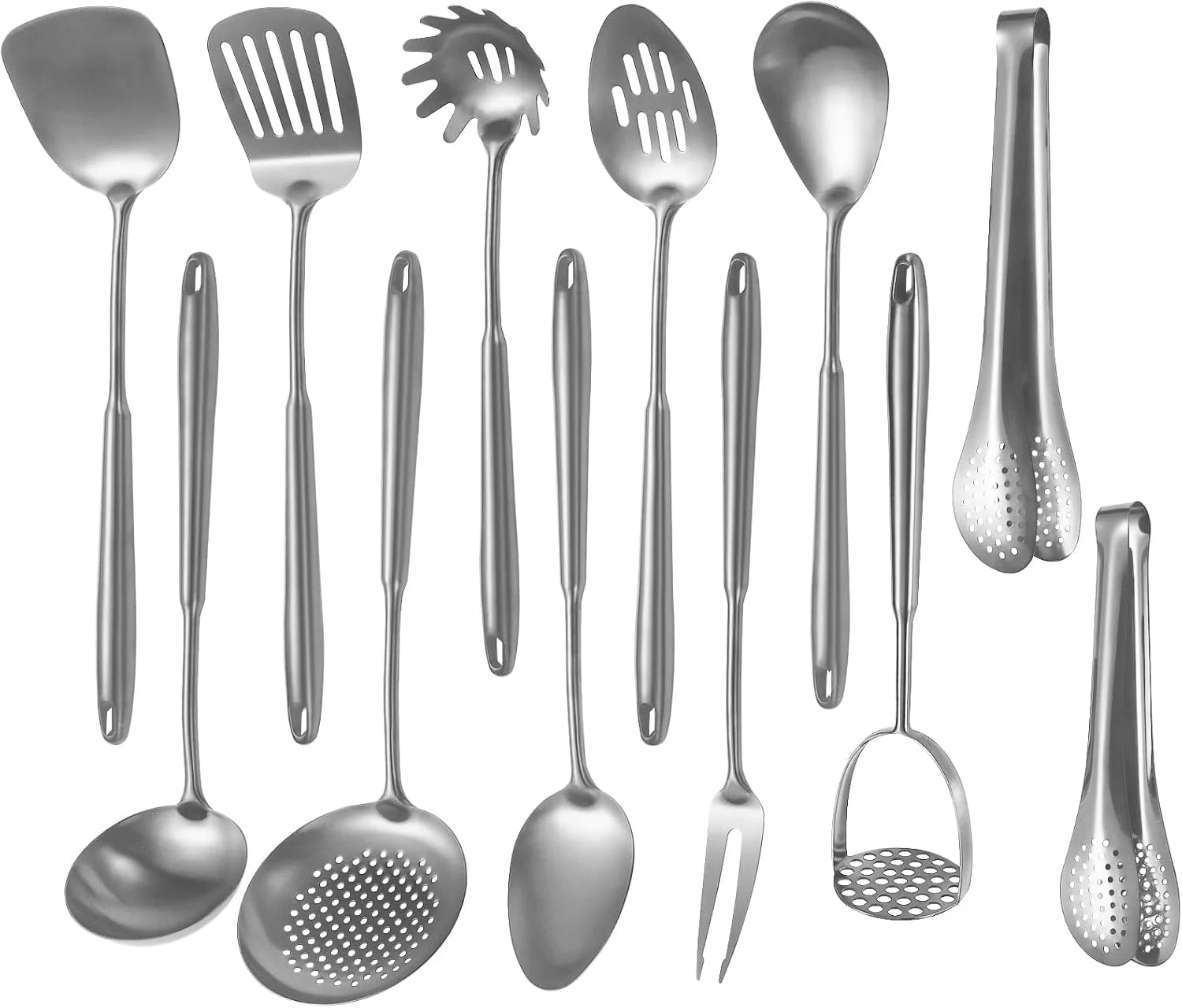 304 Stainless Steel Cooking Utensils,6 Pcs Kitchen Cooking Utensils Set with Spatula Solid Spoon Ladle Skimmer Spaghetti Spoon,Dishwasher Safe(Black)