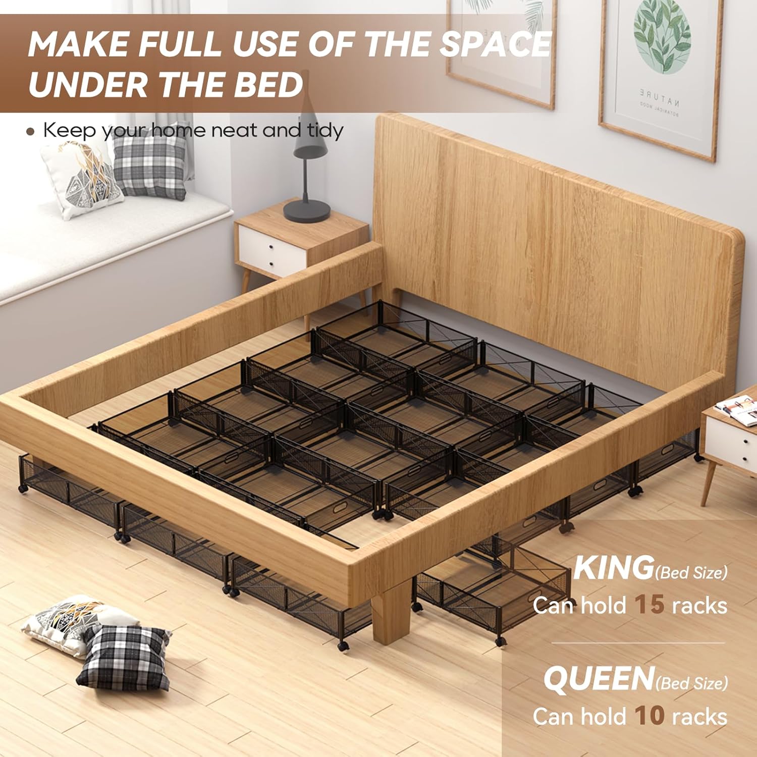 Under Bed Storage Containers with Wheels - Shoe Storage Organizer Drawer Tool-free Assembly Metal Underbed Storage for Bedroom Clothes Shoes Blankets - 2Pack
