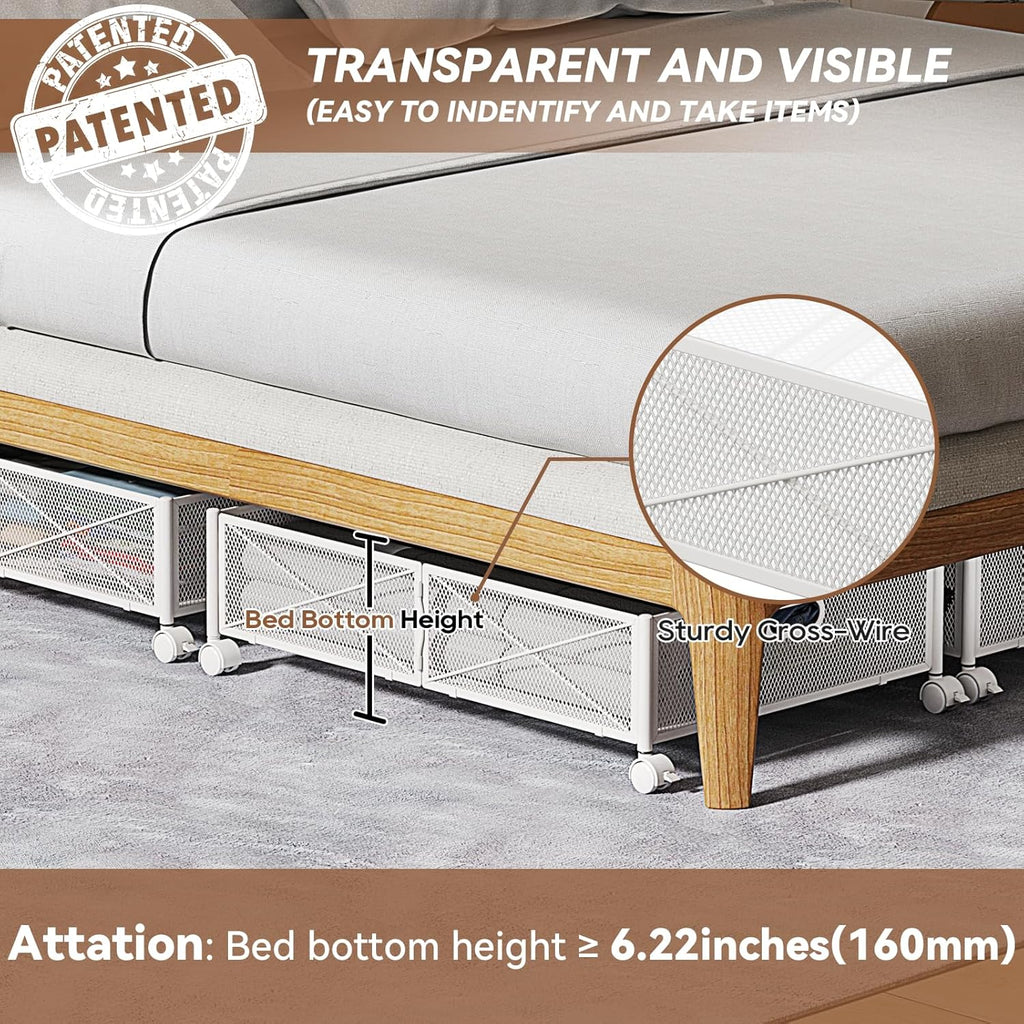 Under Bed Storage Containers with Wheels Under Bed Shoe Storage Organizer Drawer Tool-free Assembly Metal Storage Containers for Bedroom Clothes Shoes Blankets -2PCK