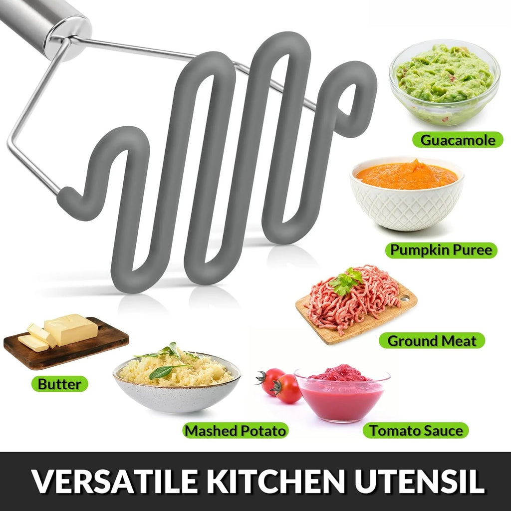 Scratch-resistant silicone potato masher kitchen tool potato masher stainless steel wrapped high quality silicone potato smasher gray