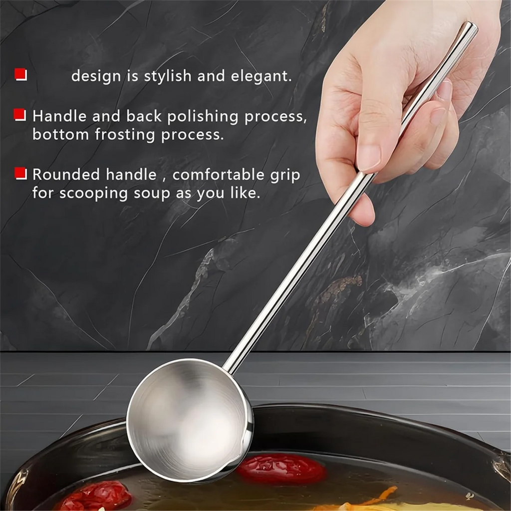 Small Soup Ladle Stainless Steel Metal Deep Spoon with Pour Spout 2 Oz Long Handle Gravy Ladles Heat- 10.5 Inch