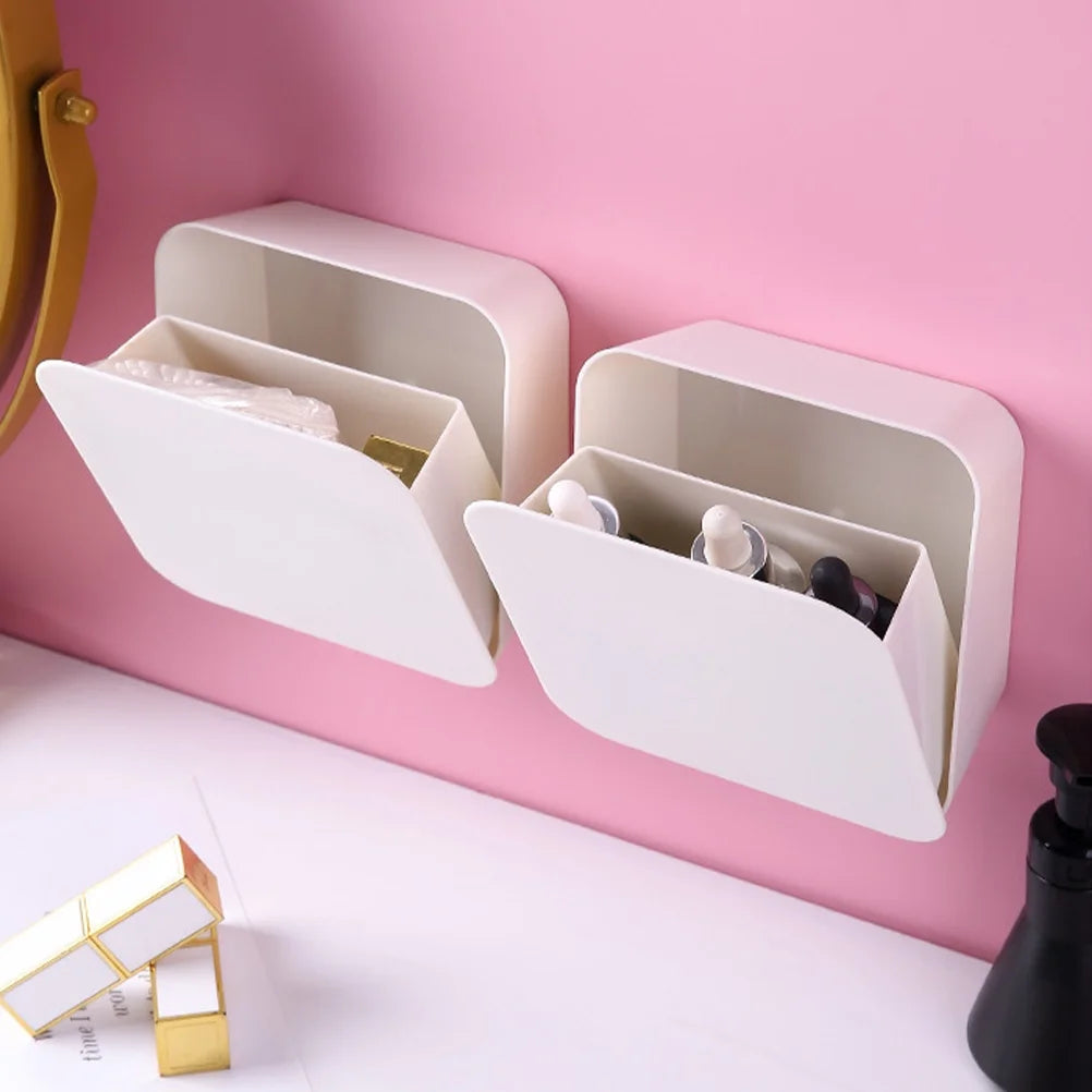 2 Pcs Wall-mounted Boxes Small Apartment Storage Box 14x5.5x14cm White