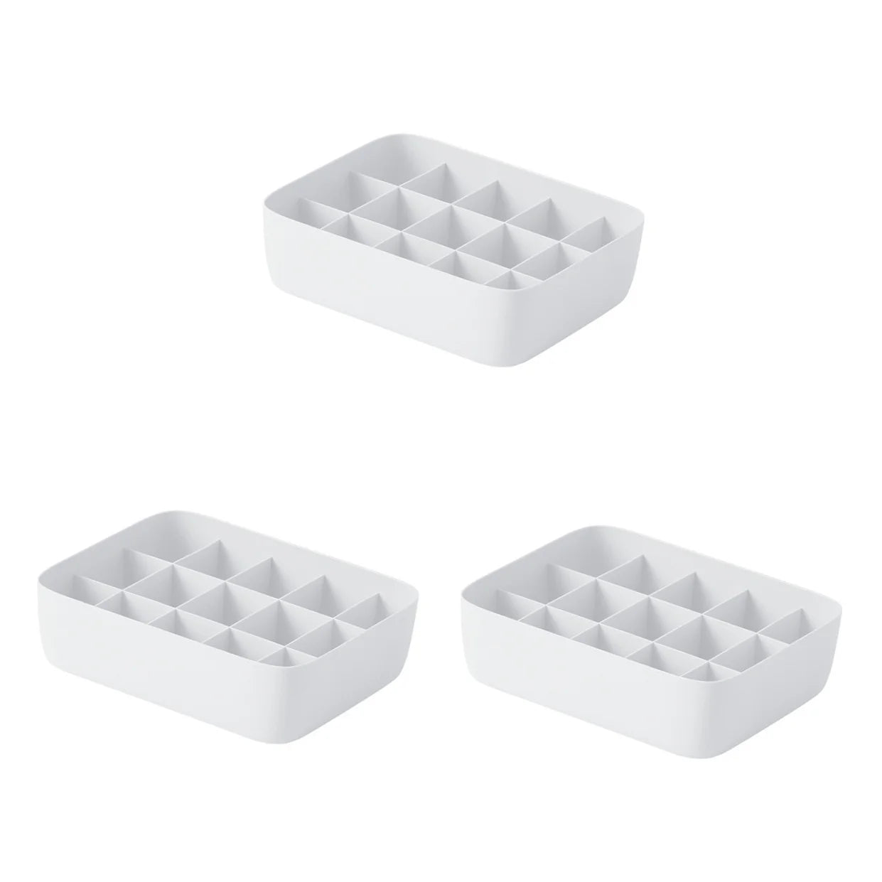 3pcs Underwear Storage Box Plastic Storage Basket Stackable Storage Container with 15-Compartment Divider for Bra Panties Socks(White)