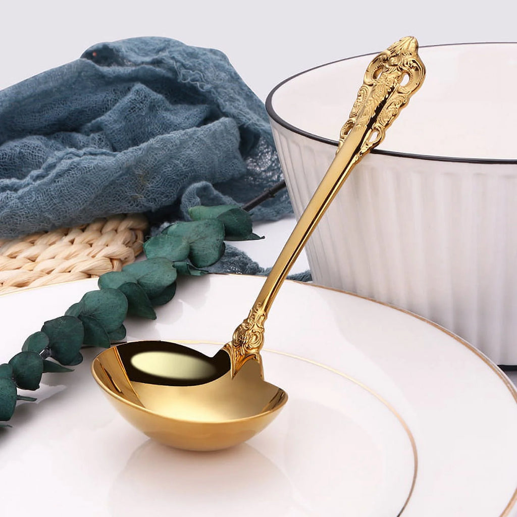 304 Stainless Steel Soup Ladle Cooking Tool Kitchen Gold Plated Spoon