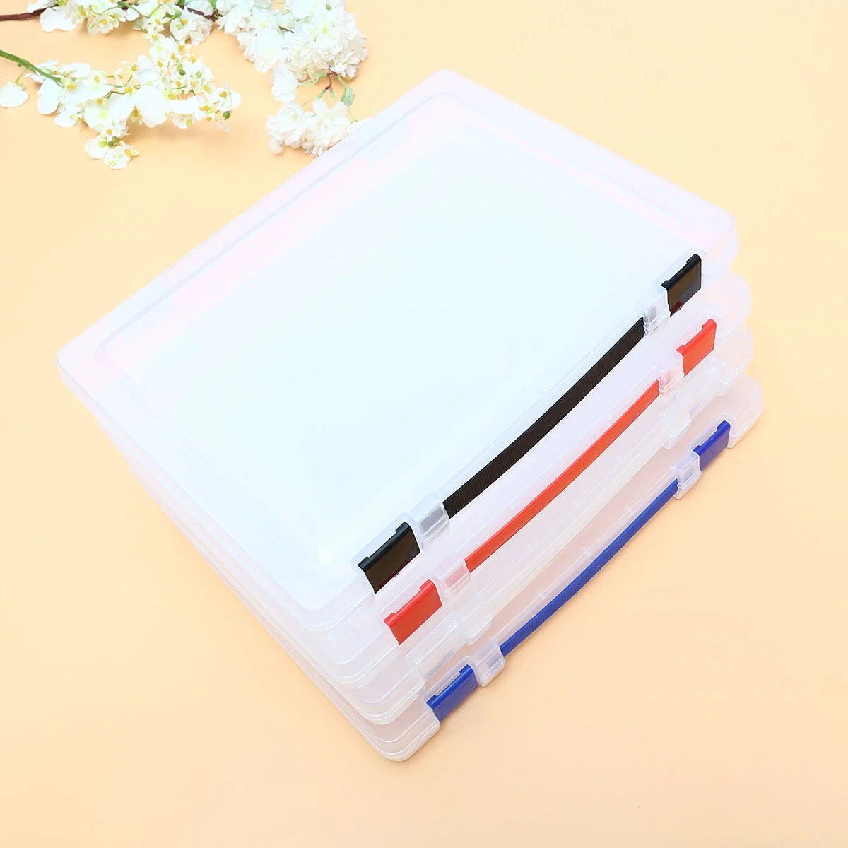 Transparent Storage Box Clear Plastic Document Paper Filling File Case Portable Ducoment Storage Holder with Blue Buckle
