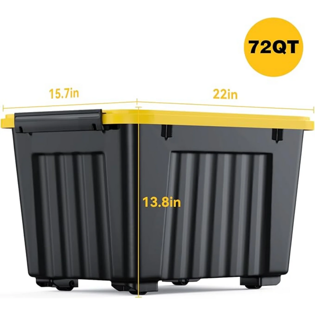 72Quart Plastic Storage Bin Stackable and Nestable Storage Boxes with White Lids and Secure Latching Buckles Large Storage Container (Black/Yellow 72Quart-6Pack)