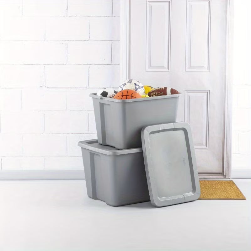 2-Pack 18 Gallon Heavy-Duty Plastic Storage Bins with Snap-On Lids - High Quality Stackable Gray Organizers for Home Garage Pantry &amp; Office - Space-Saving Rectangular Design with Reinforced Handles
