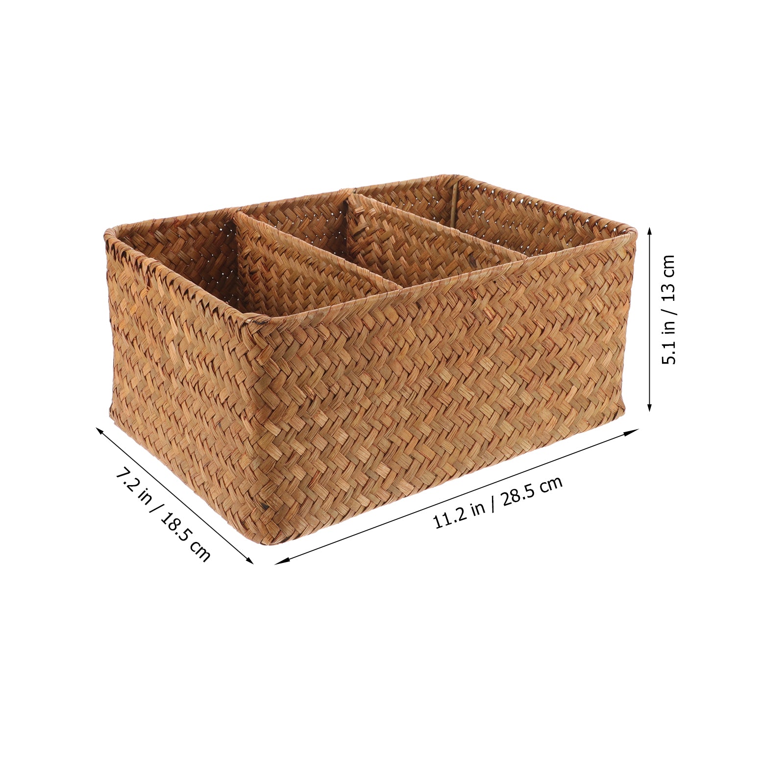 Straw Desktop Storage Box Pantry Basket Bins Hamper for Shelves with Lid Chocolate