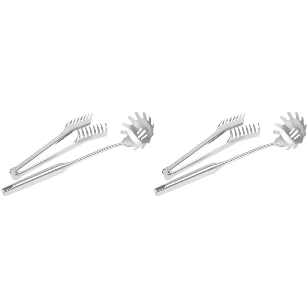 4 Pieces Stainless Steel Spaghetti Server Set Stainless Steel Spaghetti Pasta Tong Pasta Spoon Server Fork,2 x clip 2 x spoon,Silver