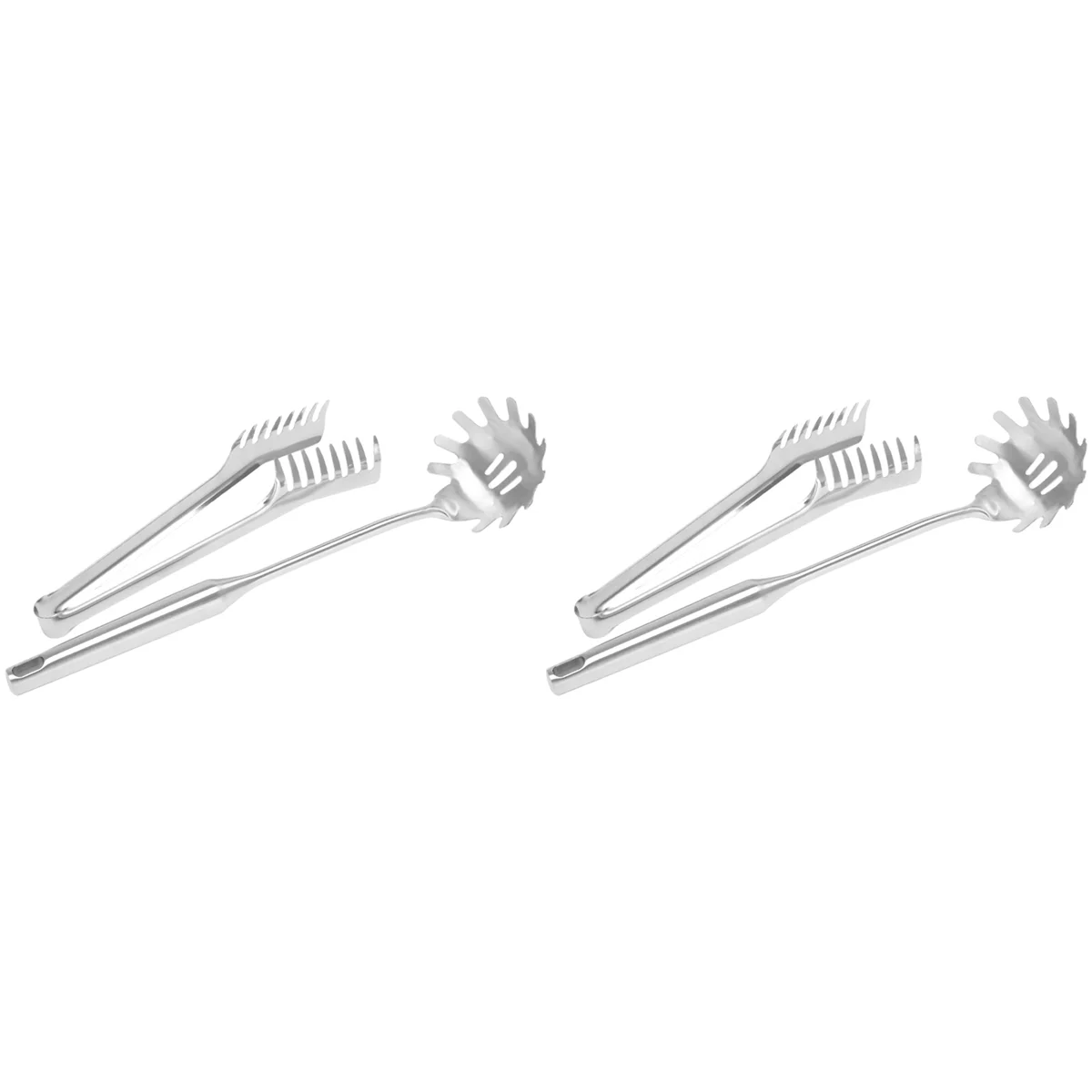 4 Pieces Stainless Steel Spaghetti Server Set Stainless Steel Spaghetti Pasta Tong Pasta Spoon Server Fork,2 x clip 2 x spoon,Silver