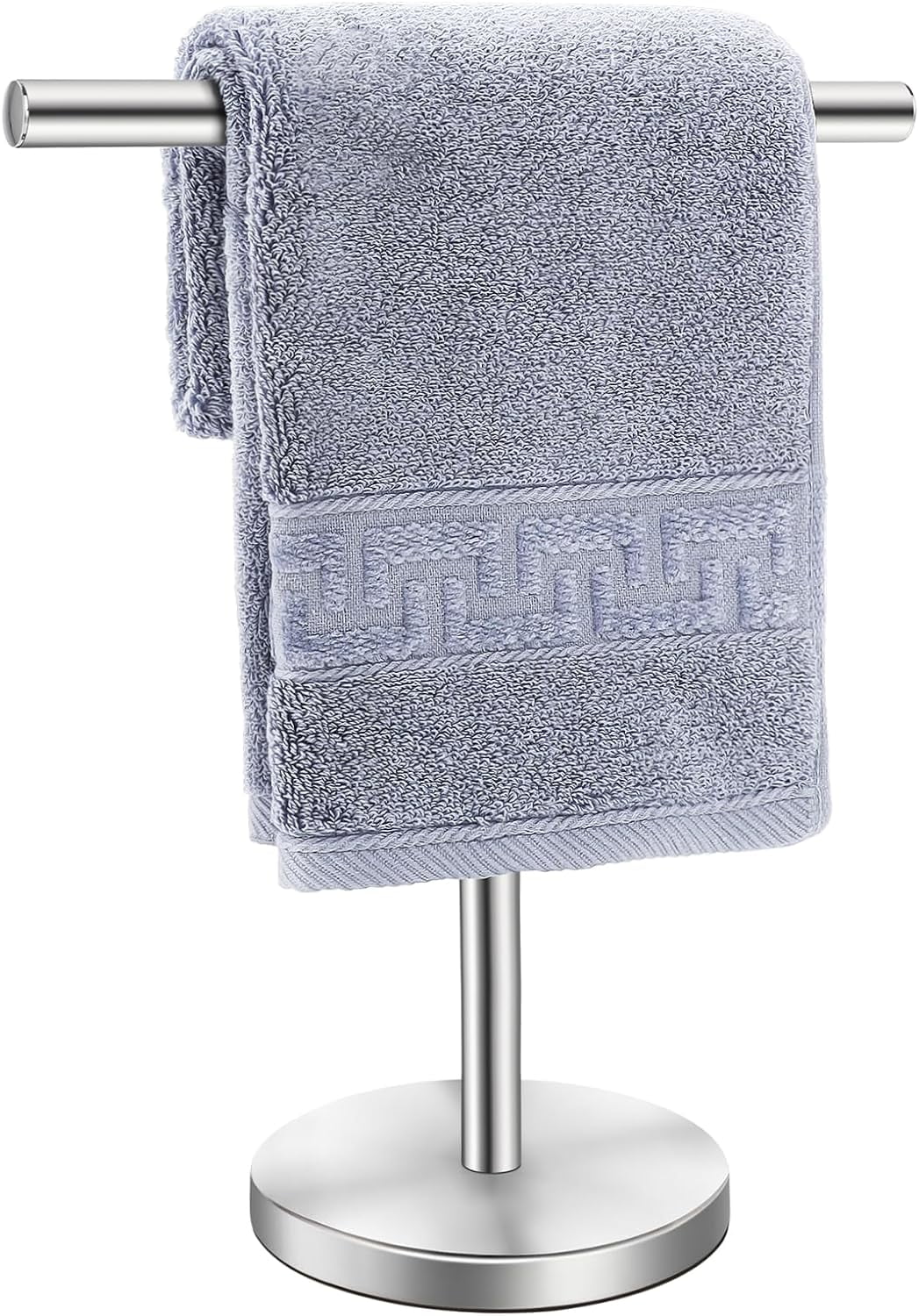 T-Shape Bath Hand Towel Holder Stand Stainless Steel Free Standing Hand Towel Rack with Heavy Base for Bathroom Kitchen &amp; Countertop Silver 2 Pack