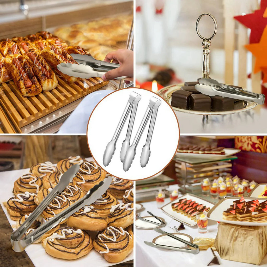 Unbranded 6 Pack Serving Tongs 7 Inch Stainless Steel Food Tongs for Salad Buffet Catering