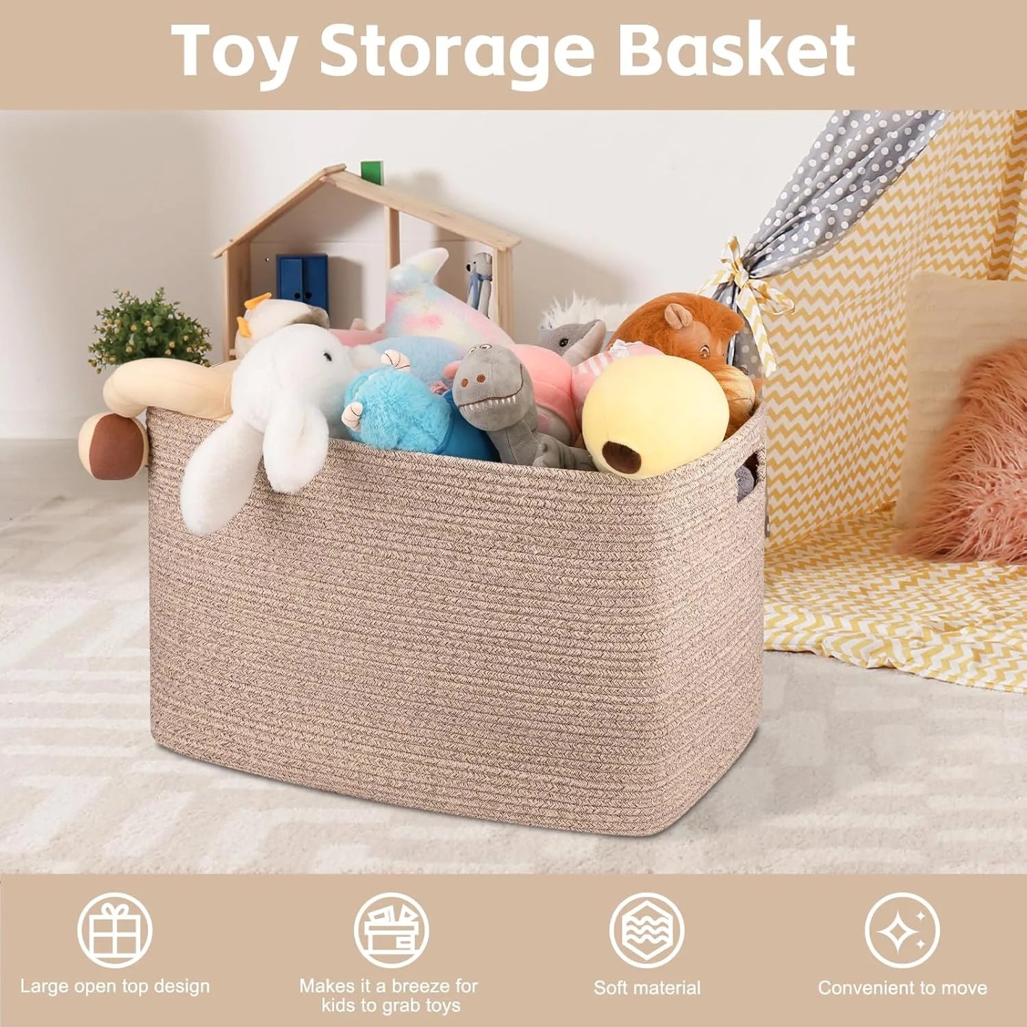 118L XXXLarge Cotton Rope Storage Basket Oversized Blanket Basket Used for Organizing Dirty Clothes in Living Room Bedroom Nursery Dog Toy Storage Bins 25" x 17" x 16",Grey