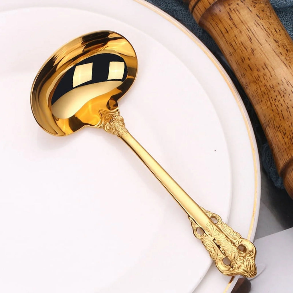 304 Stainless Steel Soup Ladle Cooking Tool Kitchen Gold Plated Spoon