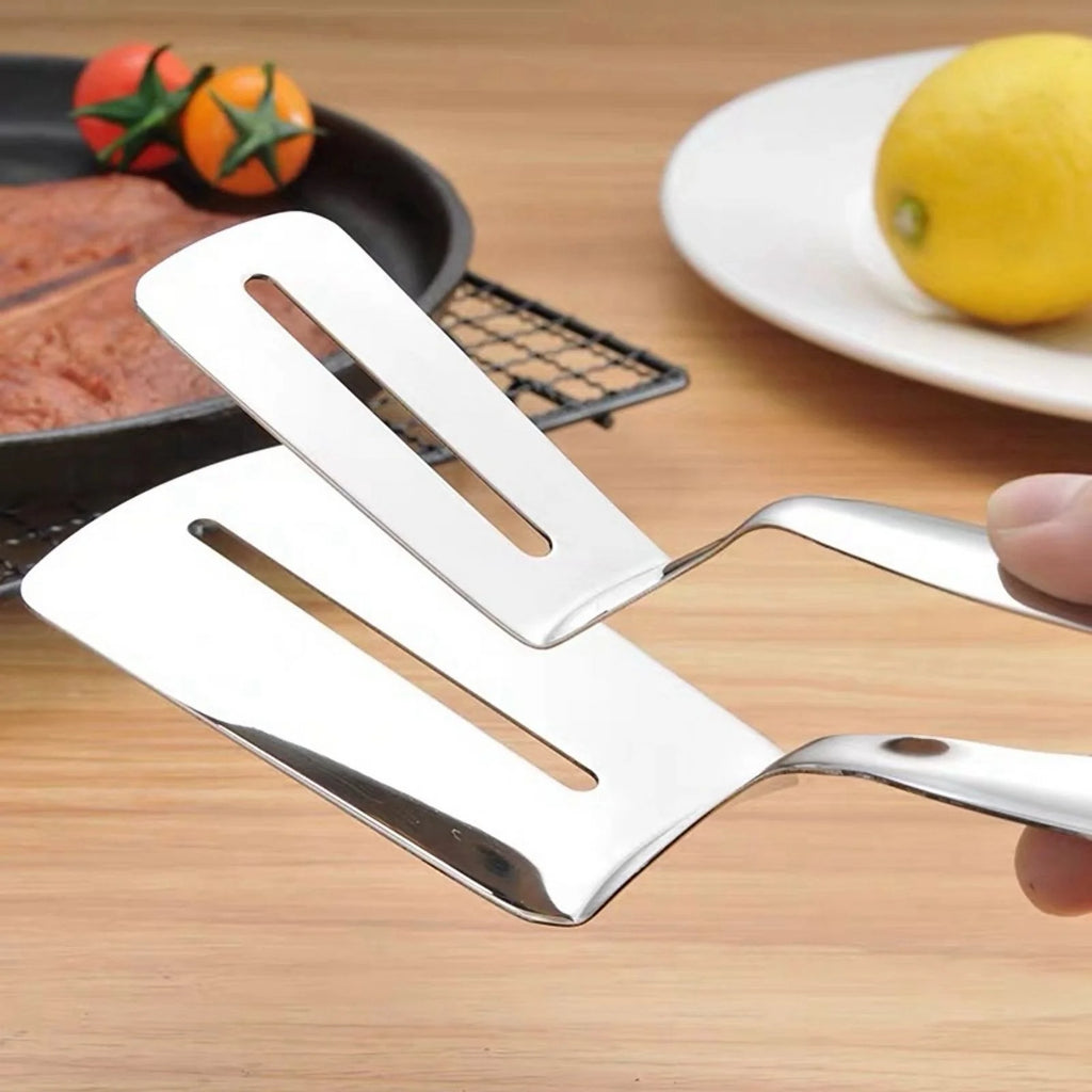 Stainless Steel Double-Sided Shovel Clip Stainless Steel Spatula Kitchen Tongs,Grill Clamp Flipping Spat