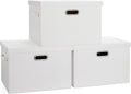 Large 17" 36 Quart Collapsible Stackable Storage Bins with Lids 3 Packs White Linen Fabric Closet Boxes with Lids Storage Cube Baskets Container Organizers for Bedroom Office(17 x12 x11)